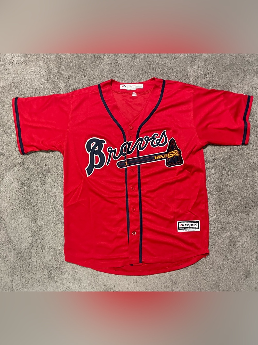 Majestic Atlanta Braves Cool Base Jersey Mens L Red Blank Back Sewn MLB Baseball